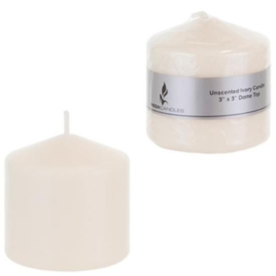 DDI 1996368 3" x 3" Domed Top Press Unscented Pillar Candle in Shrink Wrap - Ivory Case of 48sog DLR60835