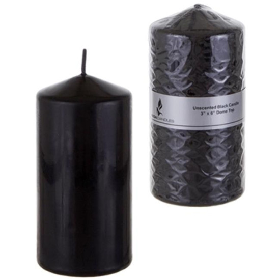 DDI 1996371 3" x 6" Domed Top Press Unscented Pillar Candle in Shrink Wrap - Black Case of 24sog DLR60838