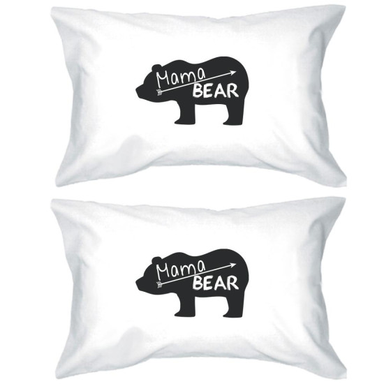 Mama Bear White Cotton Pillow Case Unique Design Gifts For Momsidx 3PJPC038