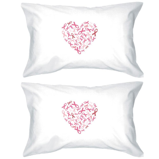 Pink Ribbon Heart White Pillowcasesidx 3PJPC056